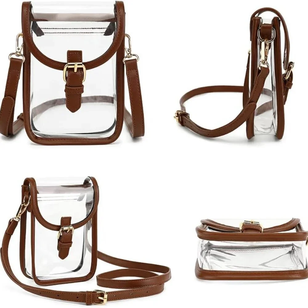 Small Clear Purse Faux Leather Crossbody Stadium Bag for Concerts Events